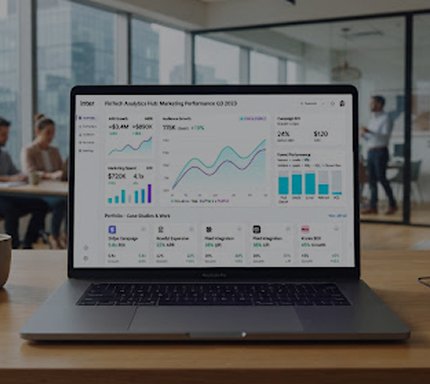 Campaign performance dashboard with growth charts on a laptop